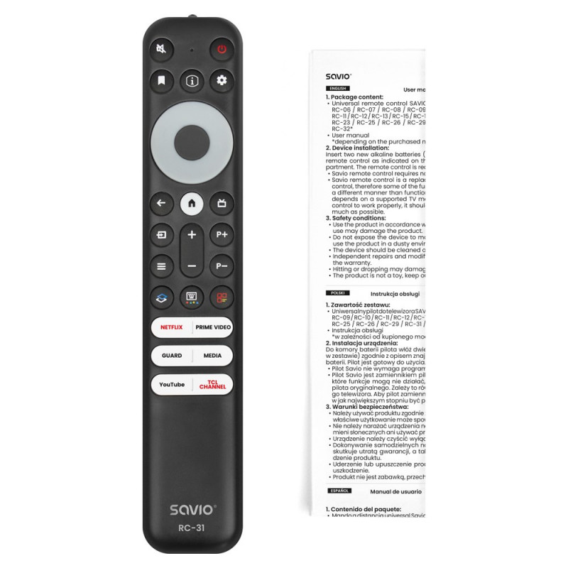Savio RC-31 univerzálny/náhradný diaľkový ovládač pre TCL TV – SMART TV