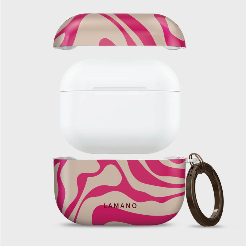 Tech-Protect Puzdro Lamano pre Apple AirPods Pro 3 s karabínkou, Flamingo Bloom (ružová a béžová)