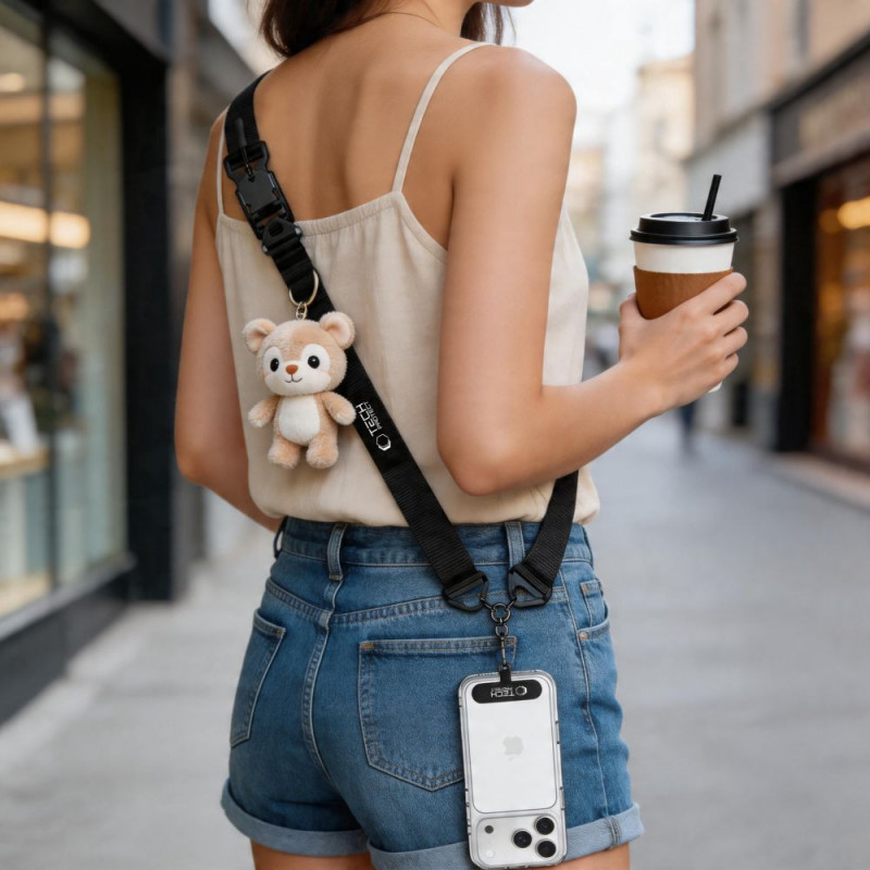 Popruh na telefón cez telo Tech-Protect C9S Rope Crossbody, čierny