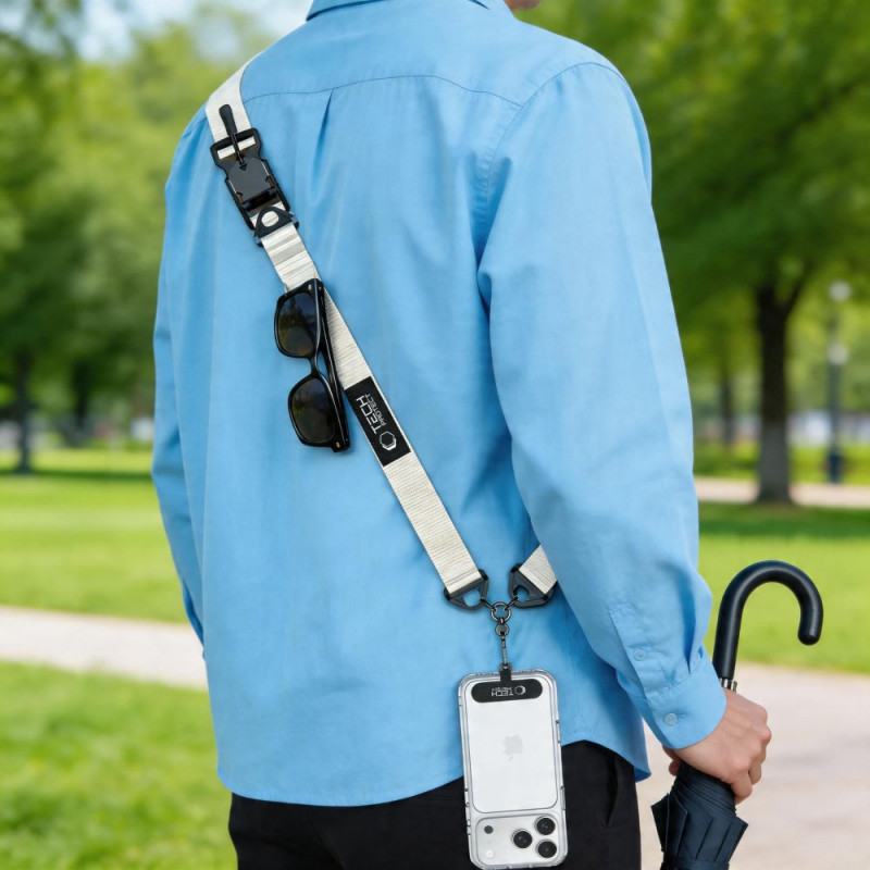 Popruh na telefón cez telo Tech-Protect C9S Rope Crossbody, nylon, 91–140 cm, púštna béžová