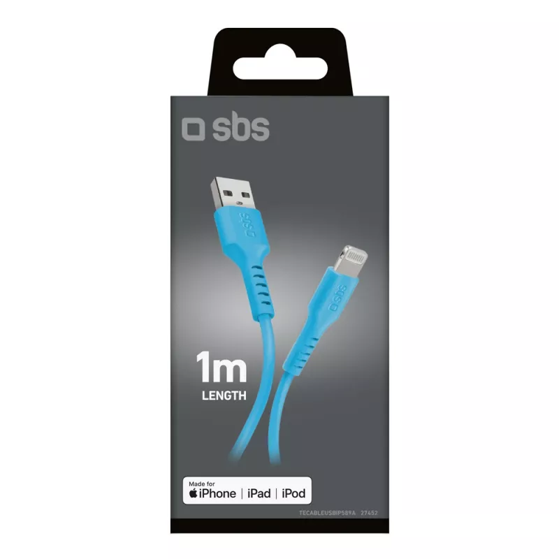 Kábel SBS TECABLEUSBIP589A USB-A na Lightning, 1 m, modrý