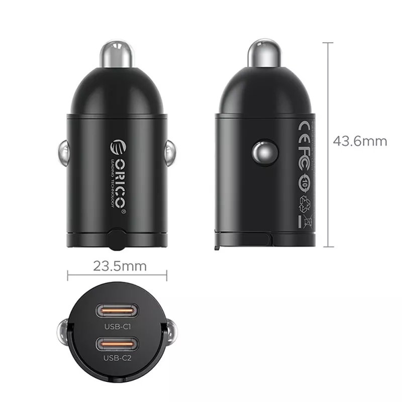 Orico MiniRing MR-30-2C 30W 2x USB-C nabíjačka do auta, čierna