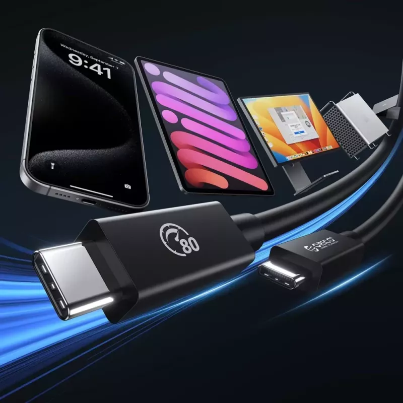 Kábel Orico TBZ5-10-BK USB4 kompatibilný s Thunderbolt 5, 80Gbps, 240W, USB-C na USB-C, 1 m, čierny