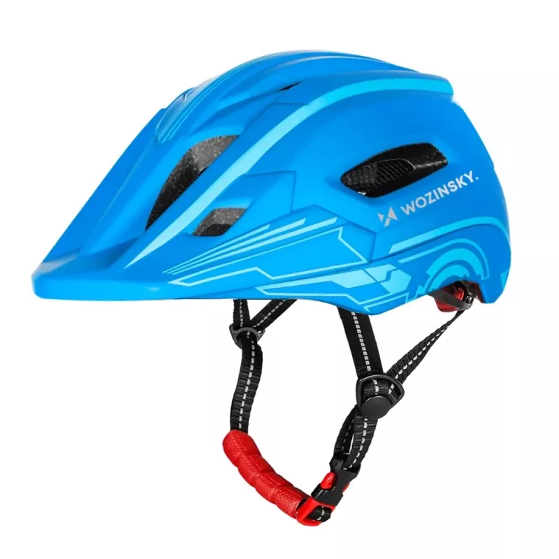 Detská celoprstová cyklistická prilba Wozinsky s USB zadným svetlom, veľkosť S (52-56 cm), modrá