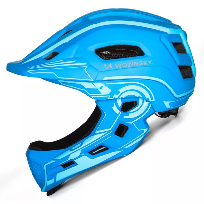 Detská celoprstová cyklistická prilba Wozinsky s USB zadným svetlom, veľkosť S (52-56 cm), modrá