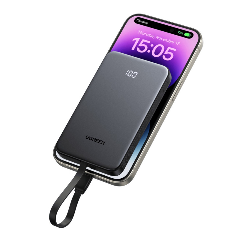 UGREEN PB526 10000mAh 20W power banka so vstavaným káblom USB-C