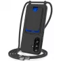 Hurtel puzdro TPU pre Samsung Galaxy A37 5G s držiakom na karty a crossbody šnúrkou, čierne