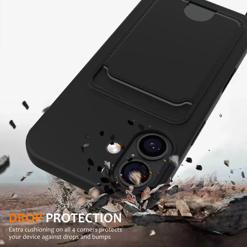 Marka Niezdefiniowana Puzdro TPU pre iPhone 17 s držiakom na karty a crossbody šnúrkou, čierne