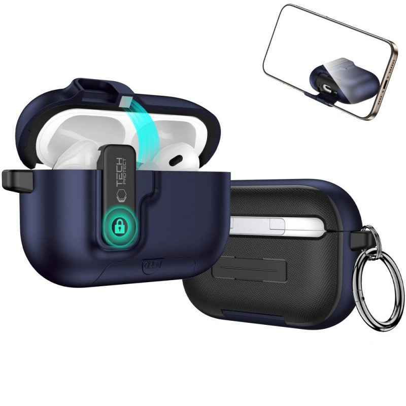 Puzdro Tech-Protect Slim Hook pre Apple AirPods Pro 3, námornícka modrá