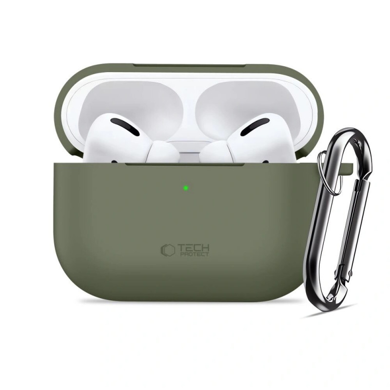 Tech-Protect Silikónové puzdro Hook pre Apple AirPods Pro 3, olivovo zelené