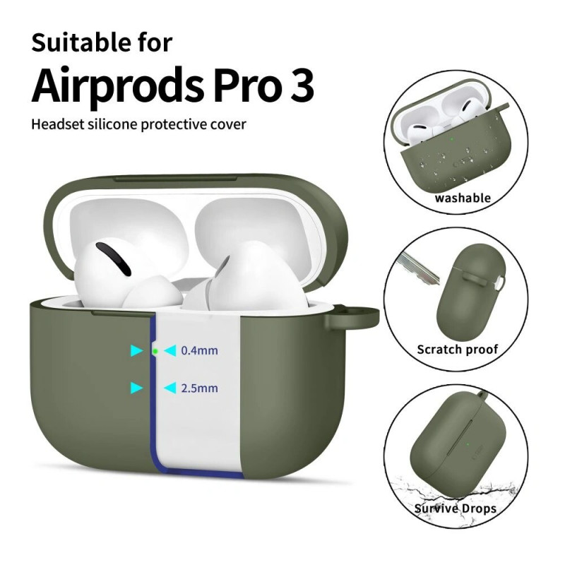 Tech-Protect Silikónové puzdro Hook pre Apple AirPods Pro 3, olivovo zelené