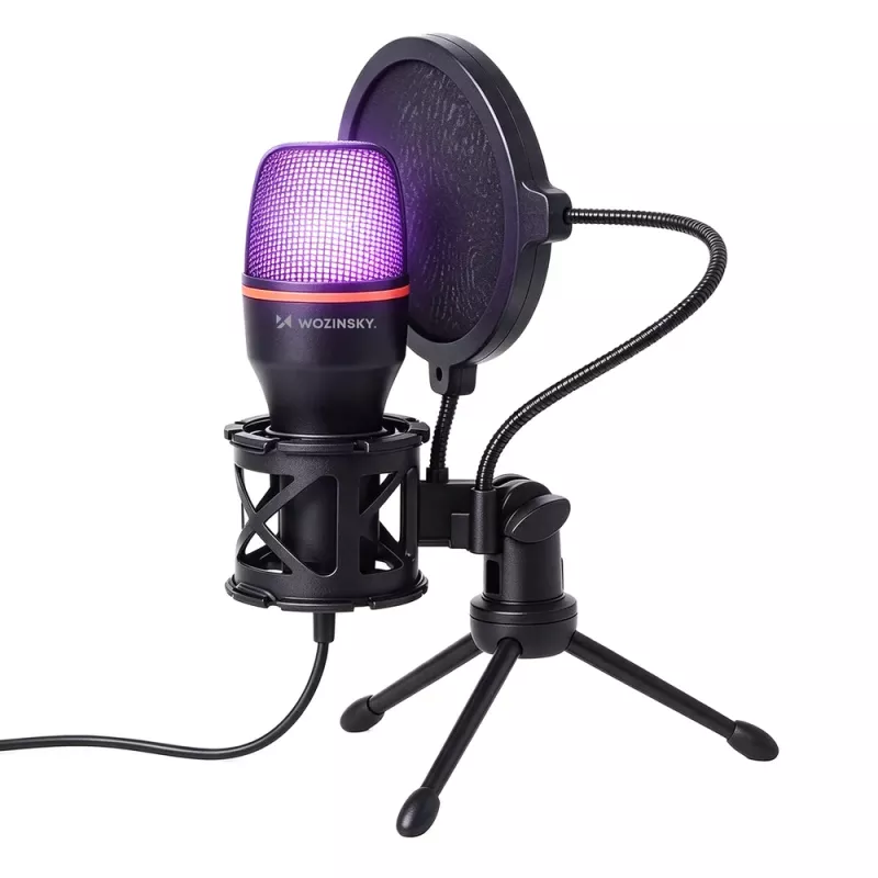 Wozinsky WM-W111 Káblový štúdiový herný mikrofón na stojane s RGB podsvietením, čierny