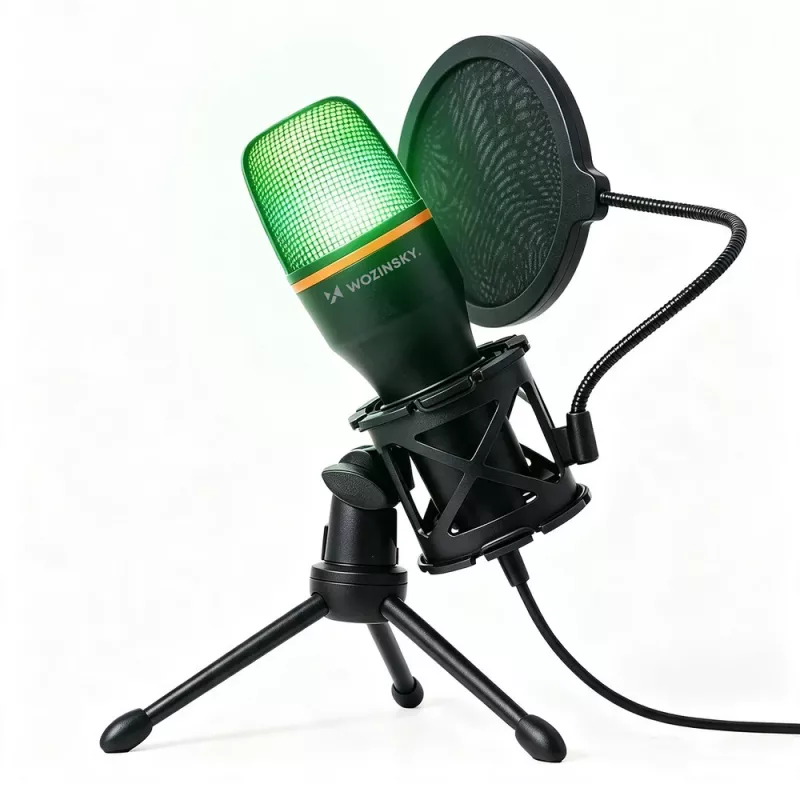 Wozinsky WM-W111 Káblový štúdiový herný mikrofón na stojane s RGB podsvietením, čierny