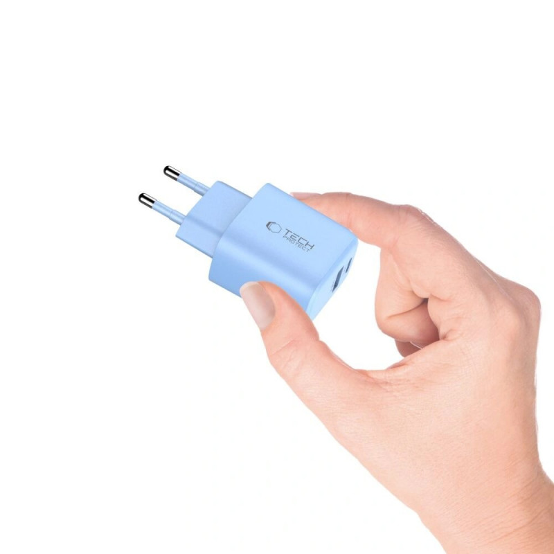 Tech-Protect NCA30 sieťová nabíjačka USB-A, USB-C PD 30W / QC3.0 baby blue