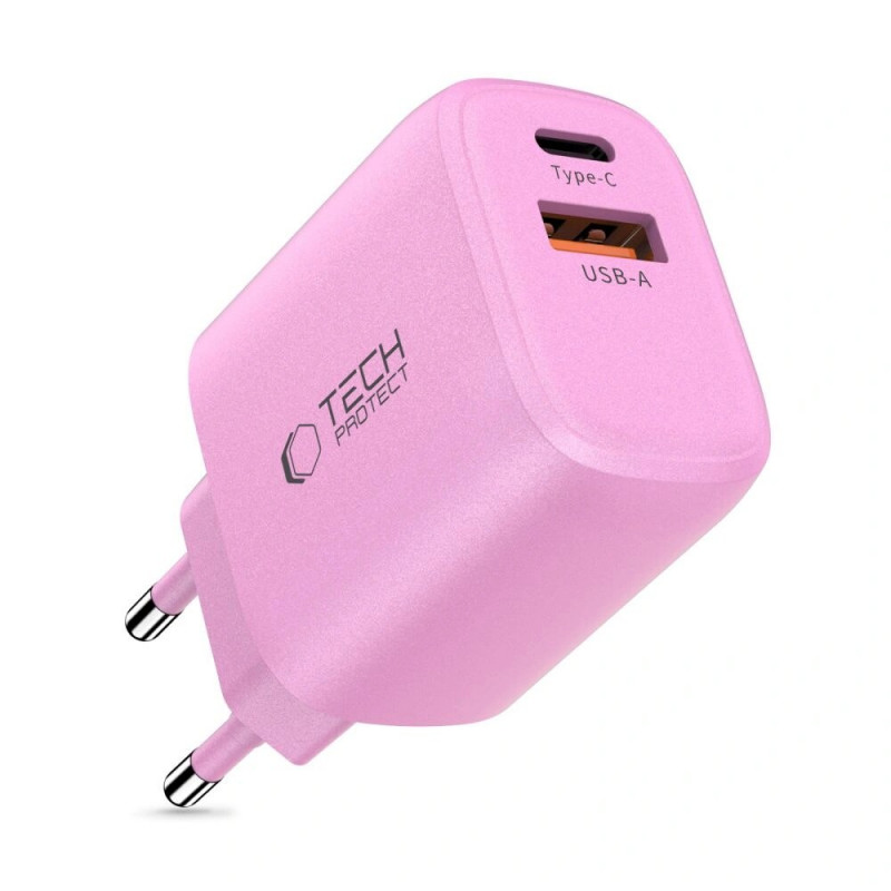 Tech-Protect NCA30 sieťová nabíjačka USB-A, USB-C PD 30W / QC3.0, baby pink