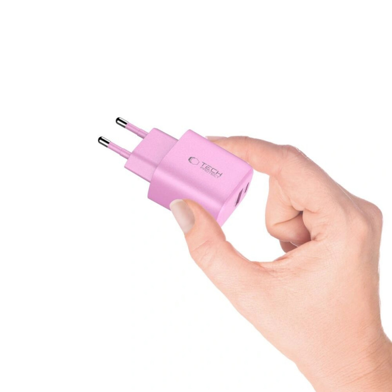 Tech-Protect NCA30 sieťová nabíjačka USB-A, USB-C PD 30W / QC3.0, baby pink