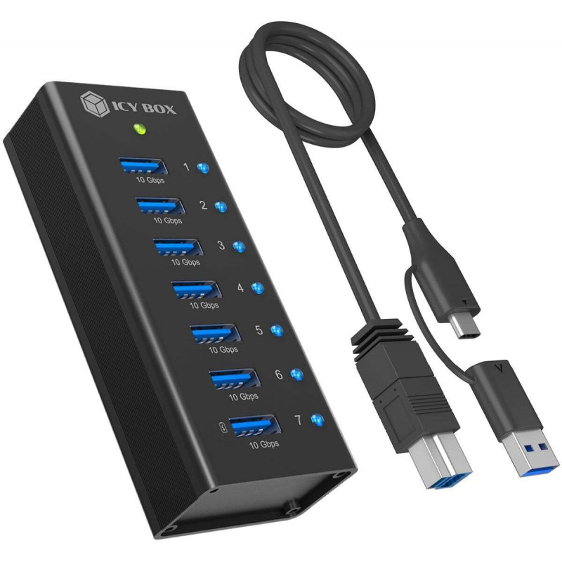 ICY BOX IB-AC618a 7-portový USB 3.2 Gen 2 hub, hliníkový, 12 V