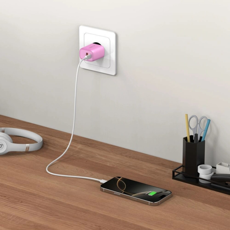 Tech-Protect NCA20 USB-A / USB-C nástenná nabíjačka PD 20W / QC3.0, Baby Pink