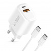 Tech-Protect NCA20 nástenná nabíjačka USB-A / USB-C PD 20W / QC3.0 s káblom USB-C / USB-C 100 cm, biela