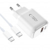 Tech-Protect NCA20 nástenná nabíjačka USB-A / USB-C PD 20W / QC3.0 s káblom USB-C / USB-C 100 cm, biela