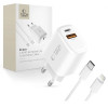 Tech-Protect NCA20 nástenná nabíjačka USB-A / USB-C PD 20W / QC3.0 s káblom USB-C / Lightning 100 cm, biela