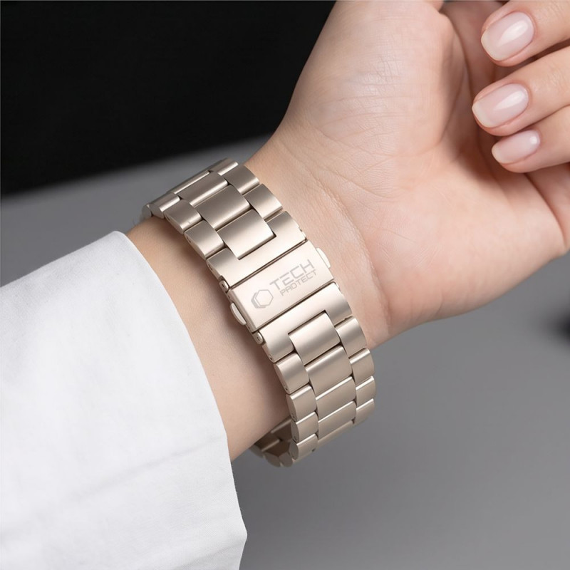 Tech-Protect Náramok z nehrdzavejúcej ocele Stainless pre Apple Watch 8 / 9 / 10 / 11 / 12 / SE / Ultra (44 / 45 / 46 / 49 mm), Starlight
