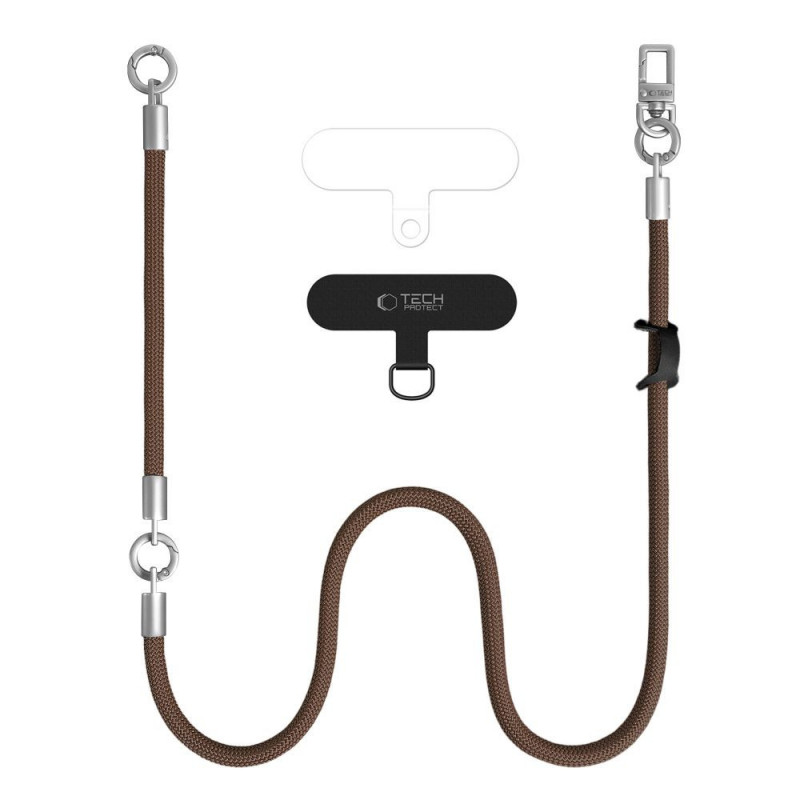 Sada crossbody popruhu a náramku Tech-Protect C10S Rope, Walnut Brown/Titanium