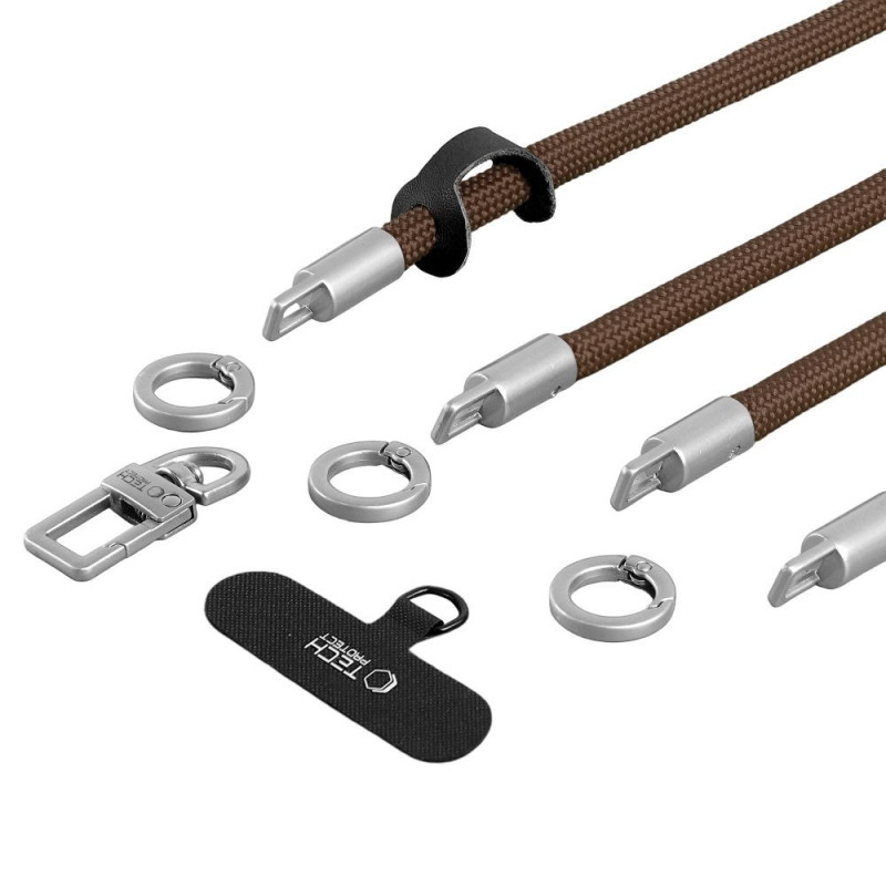 Sada crossbody popruhu a náramku Tech-Protect C10S Rope, Walnut Brown/Titanium