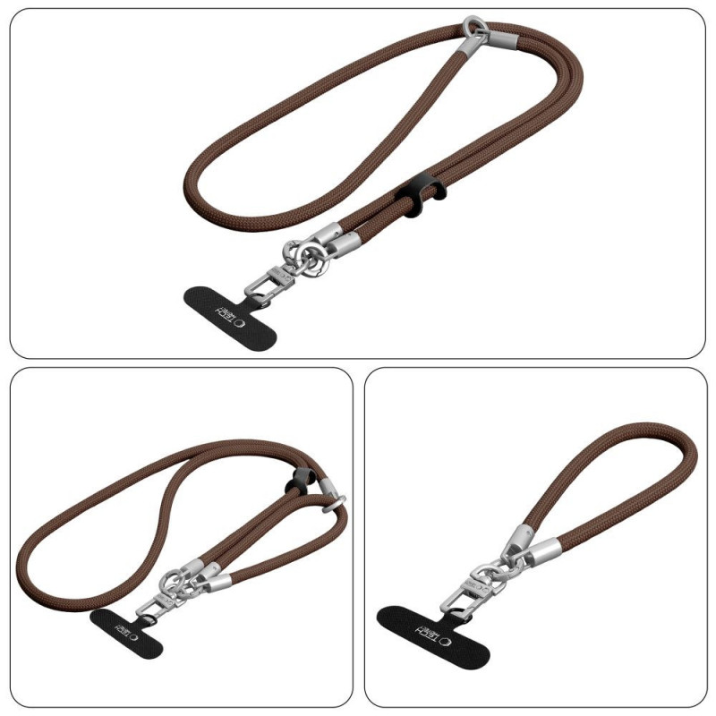 Sada crossbody popruhu a náramku Tech-Protect C10S Rope, Walnut Brown/Titanium
