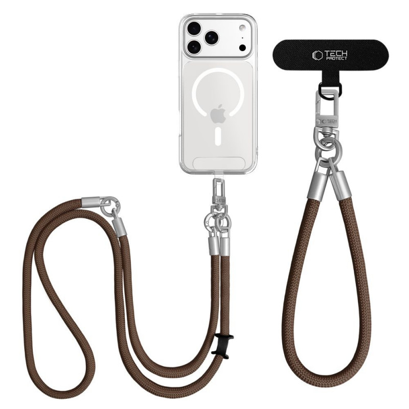 Sada crossbody popruhu a náramku Tech-Protect C10S Rope, Walnut Brown/Titanium