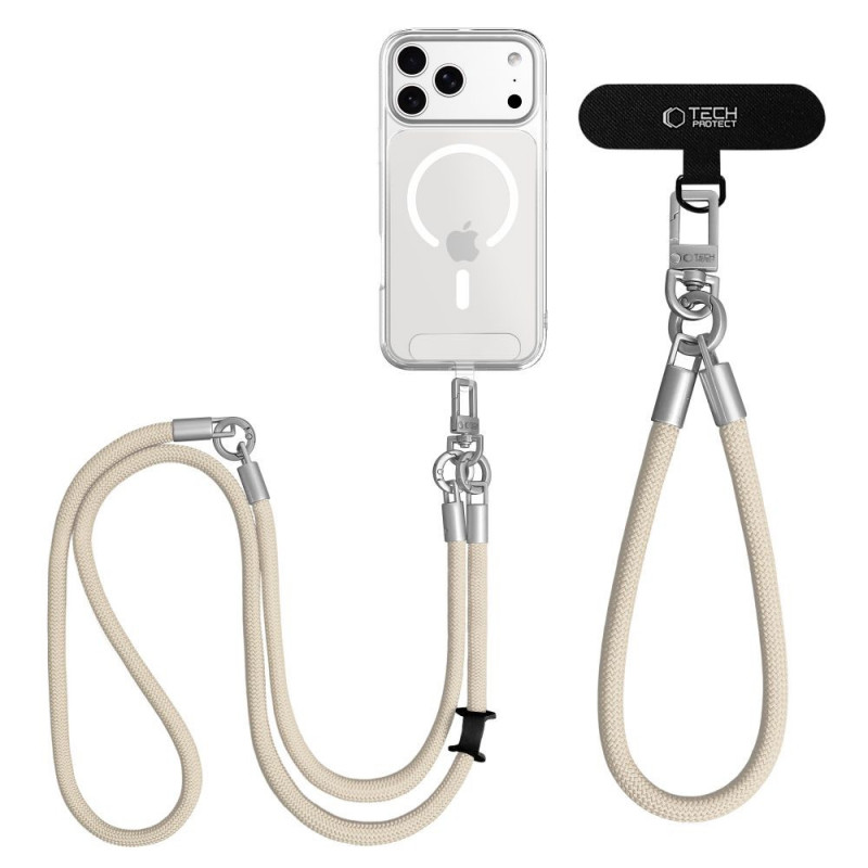 Tech-Protect C10S Rope crossbody a náramkový popruh, Desert Beige/Titanium