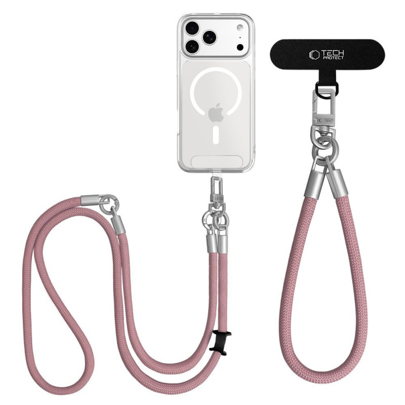 Tech-Protect C10S Rope Set popruhu crossbody a pútka na zápästie, Dusty Rose/Titán