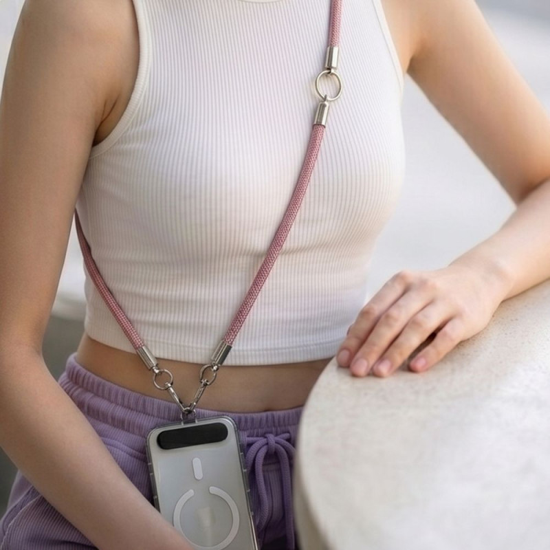 Tech-Protect C10S Rope Set popruhu crossbody a pútka na zápästie, Dusty Rose/Titán