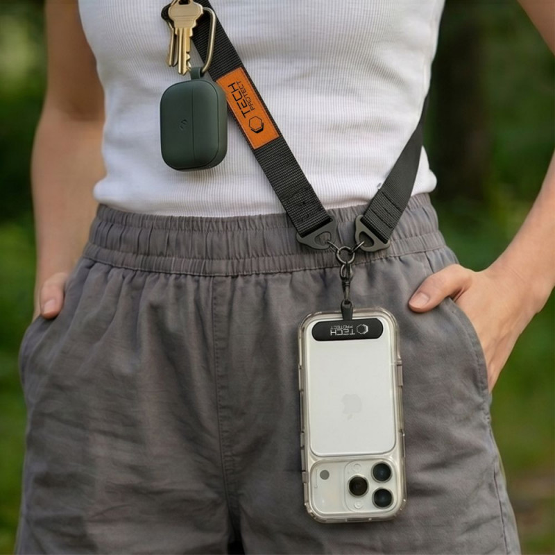Tech-Protect C9S Rope Crossbody popruh na telefón cez telo, čierna/oranžová