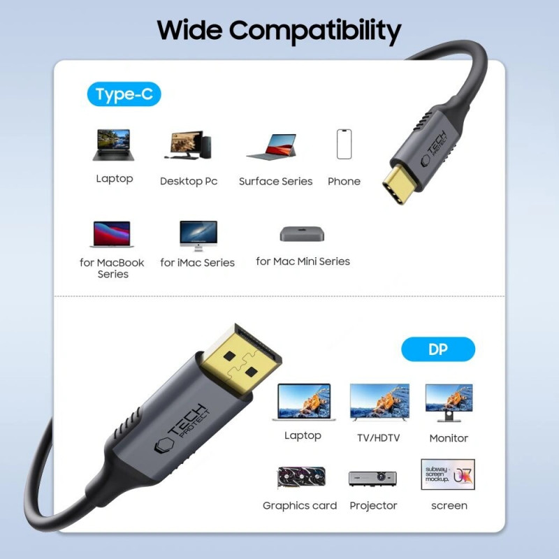 Kábel Tech-Protect UltraBoost USB-C na DisplayPort 1.4, 8K 60Hz, 180 cm, čierny