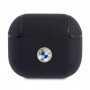 BMW BMA3SSLNA Puzdro z pravej kože s logom v striebornej farbe pre Apple AirPods 3, námornícka modrá