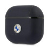 BMW BMA3SSLNA Puzdro z pravej kože s logom v striebornej farbe pre Apple AirPods 3, námornícka modrá