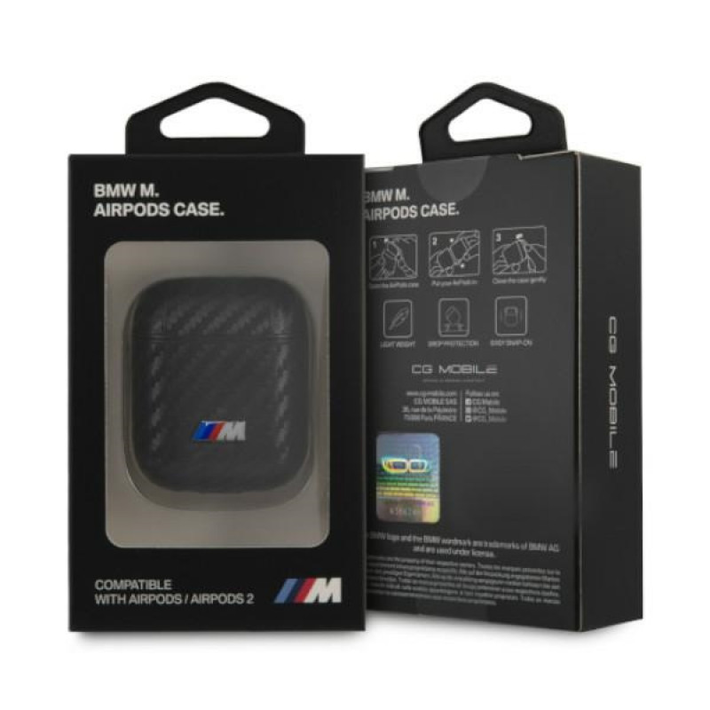 BMW BMA2WMPUCA PU Carbon M Collection kryt pre Apple AirPods 1/2, čierny