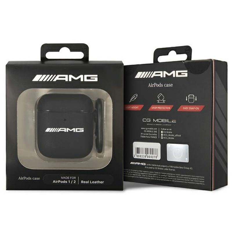 Mercedes-AMG AMA2SLWK kožený kryt Big Logo pre Apple AirPods 1/2, čierny