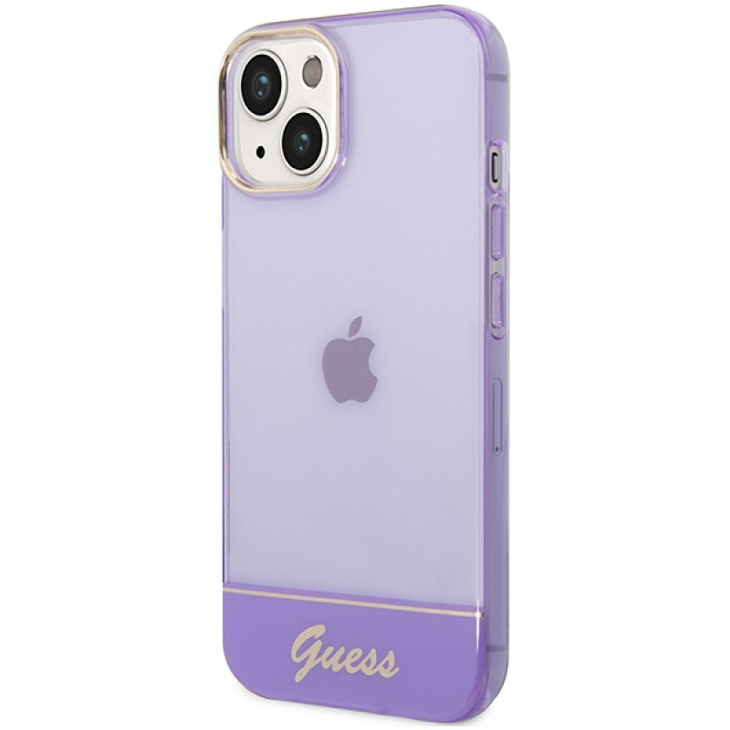 Guess GUHCP14SHGCOU Priehľadný pevný obal pre Apple iPhone 14 / 15 / 13 6,1 palca, fialový