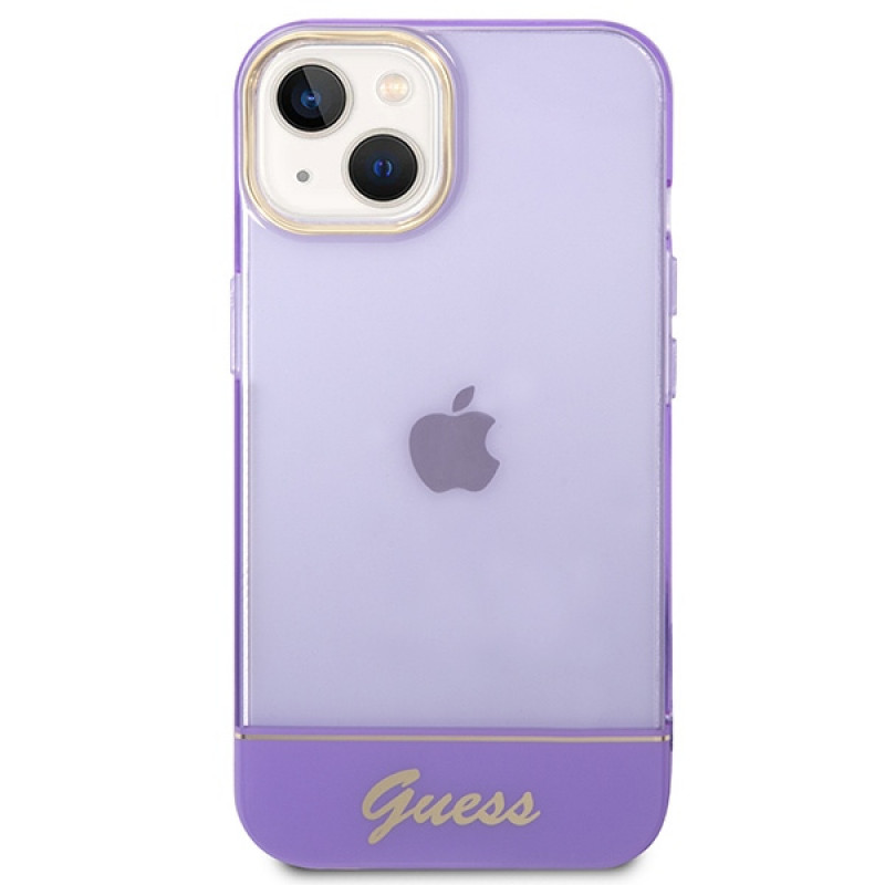 Guess GUHCP14SHGCOU Priehľadný pevný obal pre Apple iPhone 14 / 15 / 13 6,1 palca, fialový