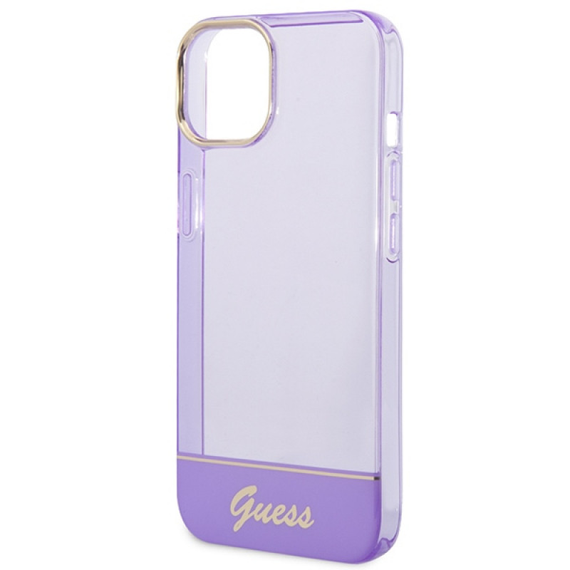 Guess GUHCP14SHGCOU Priehľadný pevný obal pre Apple iPhone 14 / 15 / 13 6,1 palca, fialový