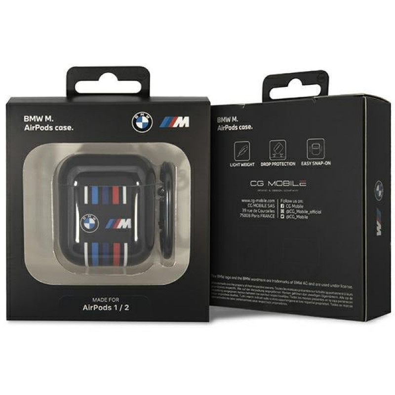 BMW BMA222SWTK Multiple Colored Lines kryt pre Apple AirPods 1/2, čierny