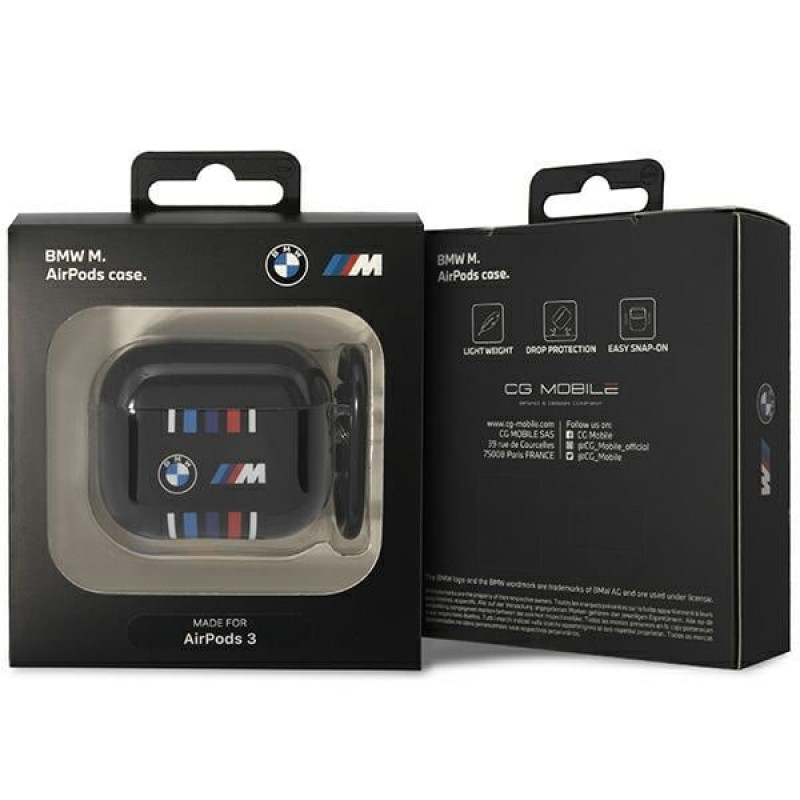 BMW BMA322SWTK Viacfarebné pruhy kryt pre Apple AirPods 3, čierny