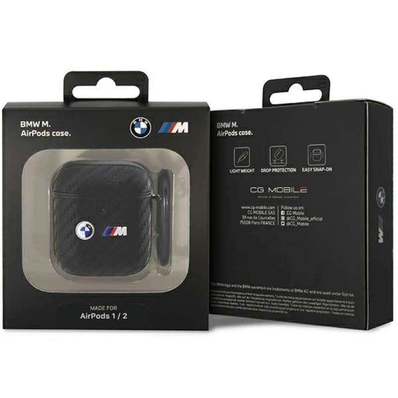 BMW BMA2WMPUCA2 Carbon Double Metal Logo kryt na Apple AirPods 1/2, čierny