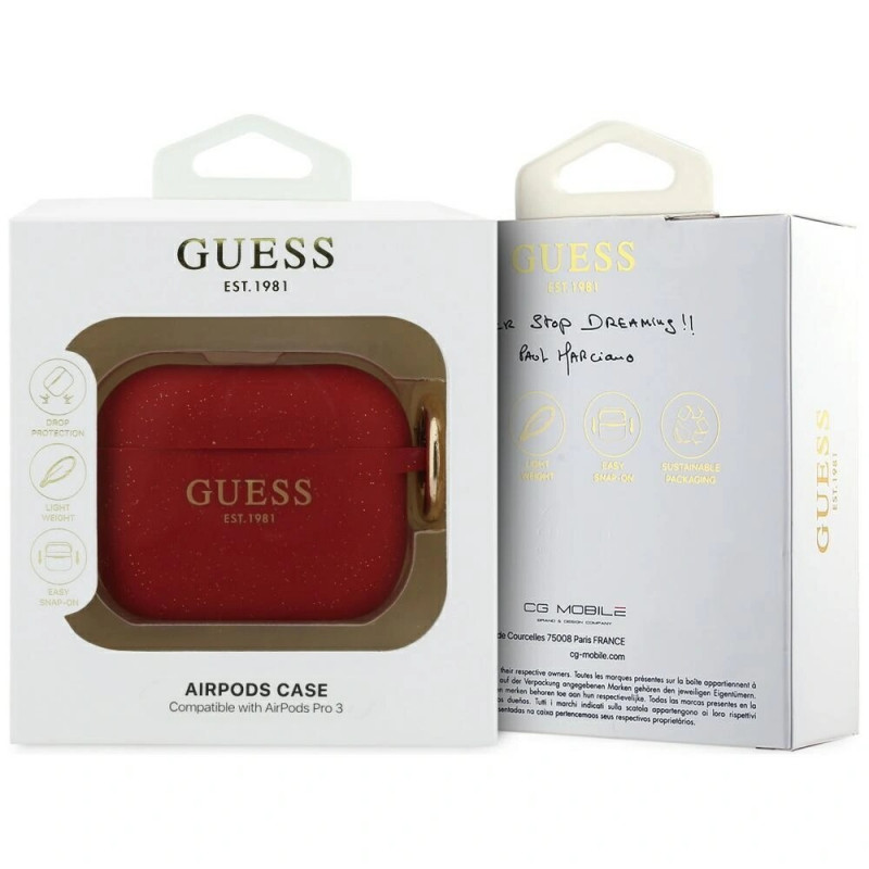 Guess Silikónové puzdro Glitter Ring pre Apple AirPods Pro 3, fuchsiová