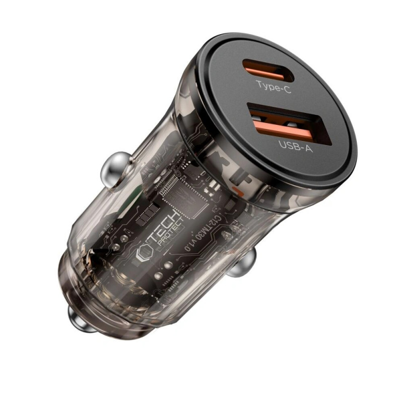 Tech-Protect CC01 2-portová autonabíjačka USB-A / USB-C, PD 45W / QC 3.0, čierna