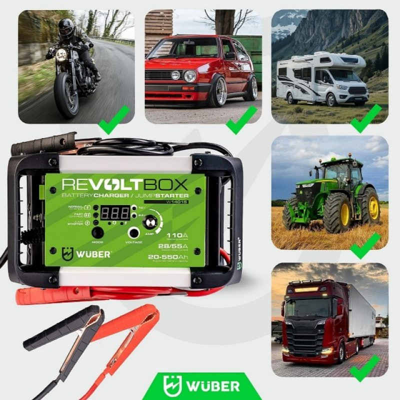 Wuber W14015 Automatická nabíjačka autobatérií so štartovacím zariadením, 110 A