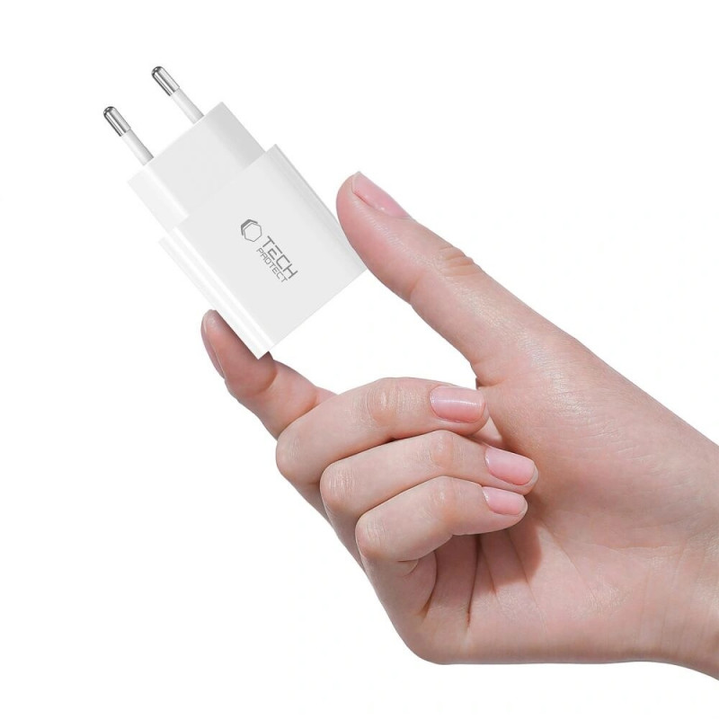 Tech-Protect NC20W 1-portová USB-C nástenná nabíjačka PD20W s káblom USB-C / USB-C, biela