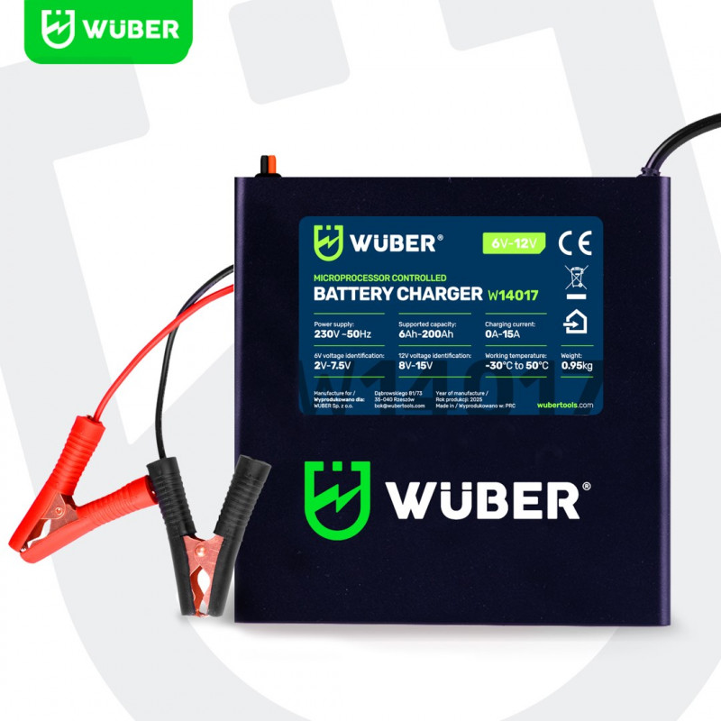 Mikroprocesorová nabíjačka batérií Wuber W14017, 6-12 V, 15 A